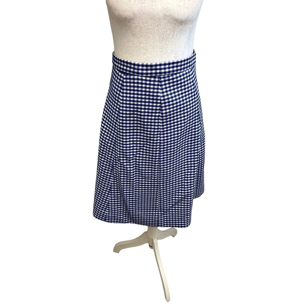 Vintage Houndstooth Midi Skirt Blue White A-Line High Waist Mod Retro 60s Preppy